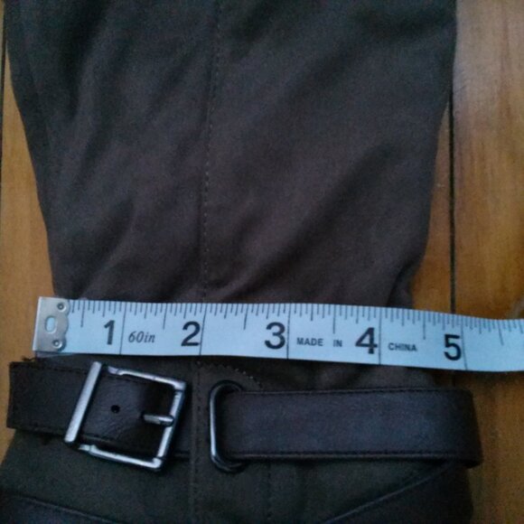 Women's 4" Heel Boots, Olive Green Faux Suede, Brown Buckle, Size 7 - Picture 14 of 16